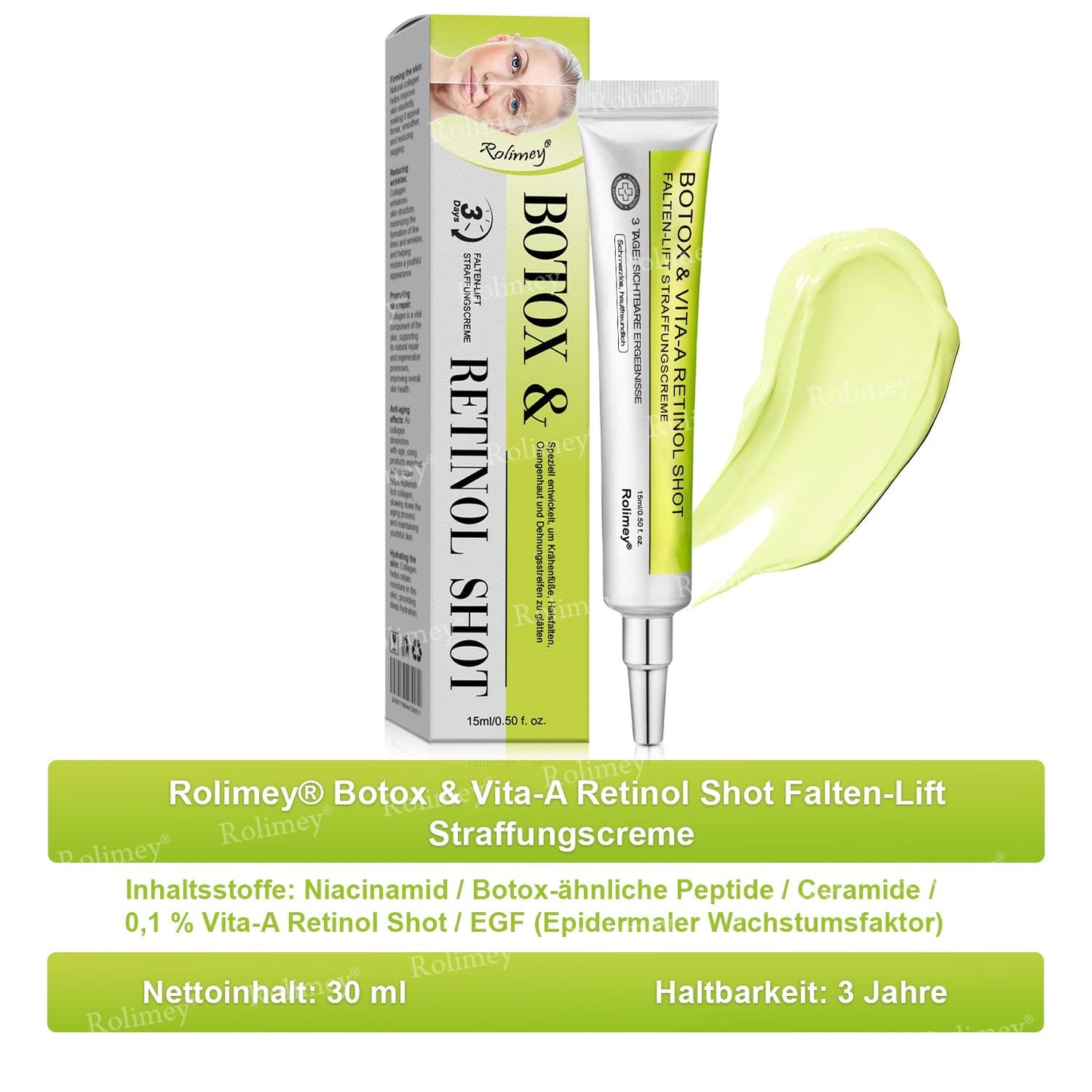 🛡️Jetzt jugendliche Haut zurückgewinnen Rolimey® Botox & Vita-A Retinol Shot Falten-Lift Straffungscreme