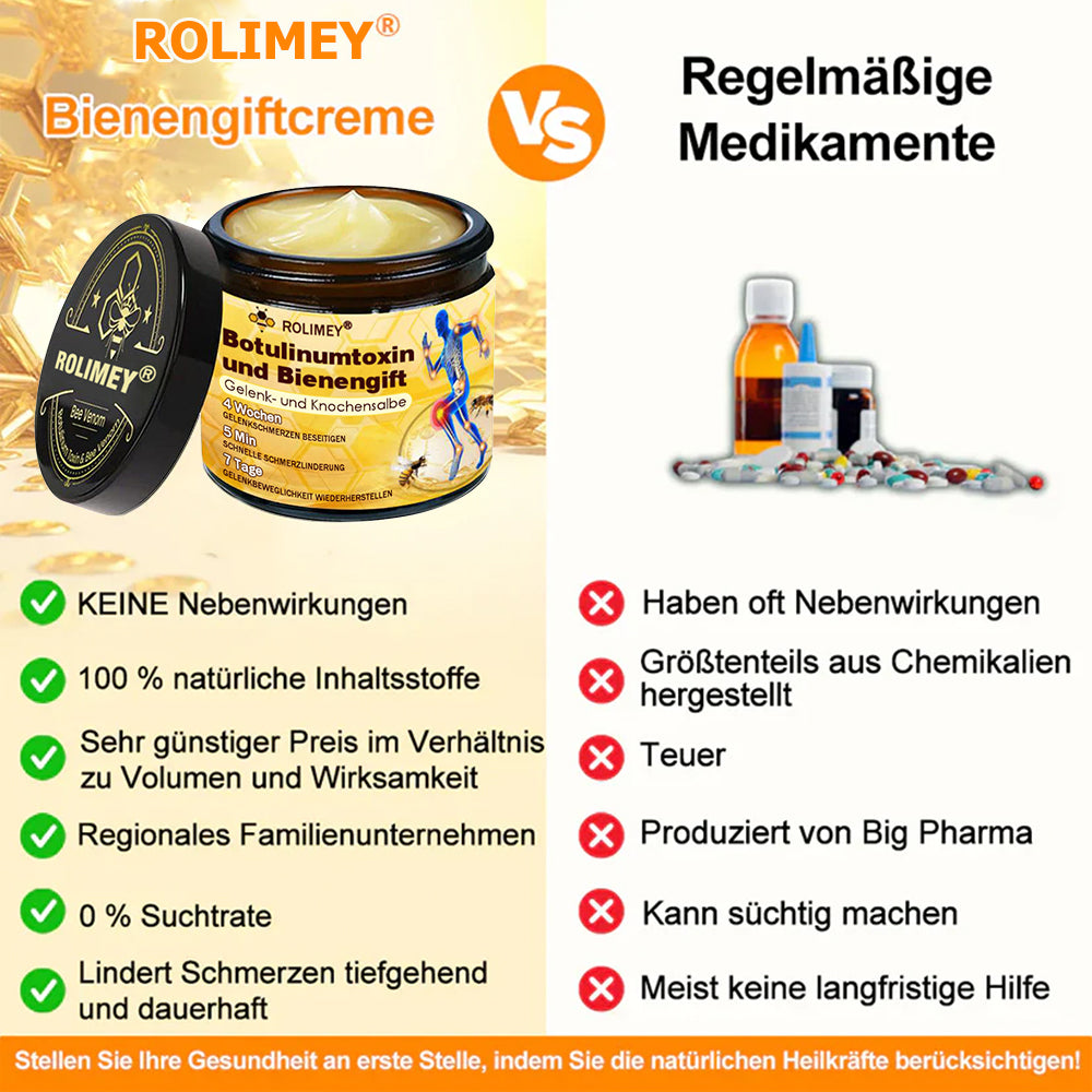 🥰 Offizieller Shop: Rolimey® Bienengift-Schmerzlinderungs Knochenheilungs Creme 👨‍⚕️(Reduzierung von Gelenkschwellungen, Schmerzen, Steifheit, Rötungen, Wärme, Muskelkater und Gelenkmüdigkeit)