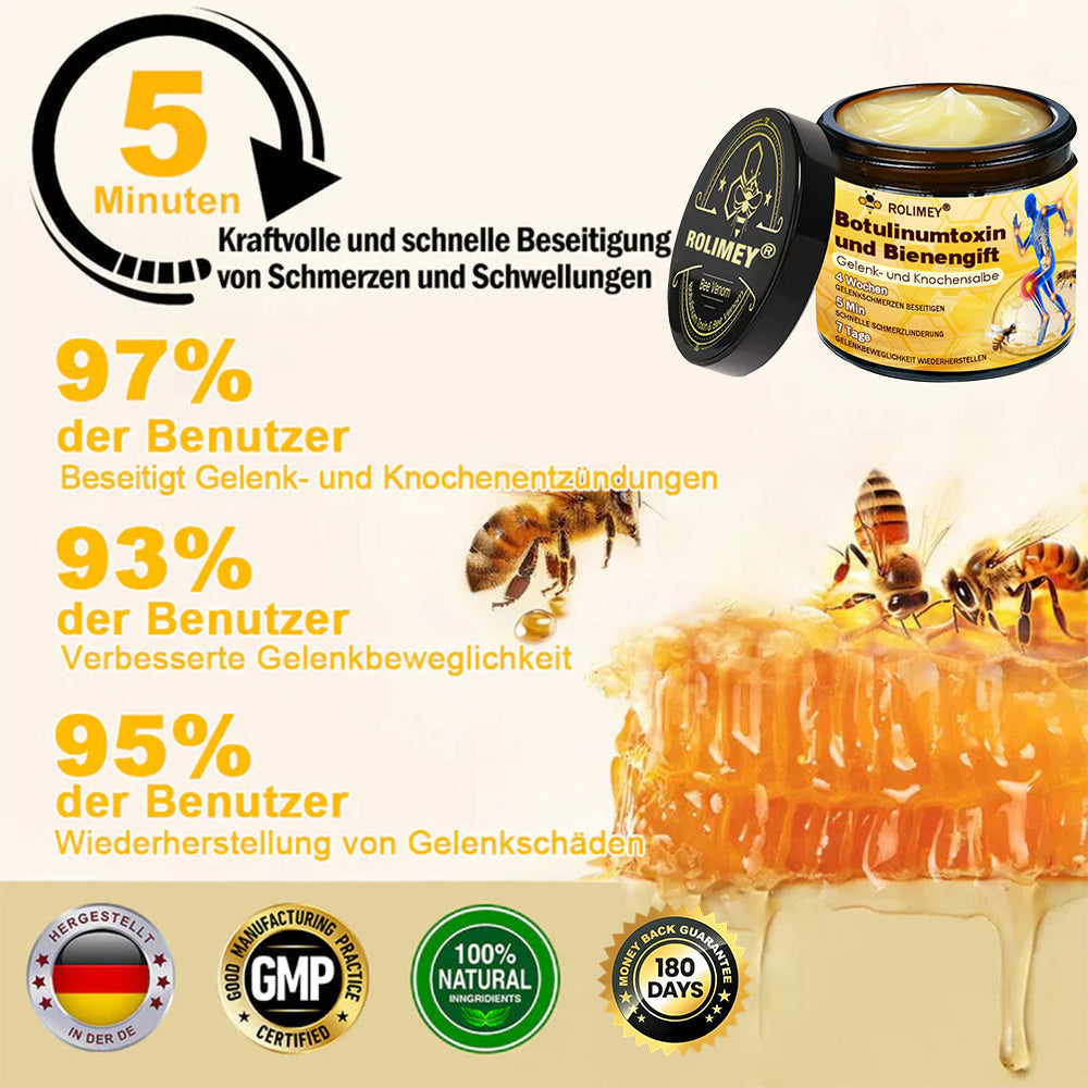 🥰 Offizieller Shop: Rolimey® Bienengift-Schmerzlinderungs Knochenheilungs Creme 👨‍⚕️(Reduzierung von Gelenkschwellungen, Schmerzen, Steifheit, Rötungen, Wärme, Muskelkater und Gelenkmüdigkeit)