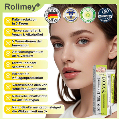 🛡️Jetzt jugendliche Haut zurückgewinnen Rolimey® Botox & Vita-A Retinol Shot Falten-Lift Straffungscreme